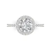 14K White Gold Halo Promise Ring, 1.8 ct Round Cut Simulated Diamond
