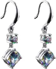 Vanki 1Pair Colorful Zircon Earrings Geometric Dangle Earrings Gorgeous Women's Drop Earrings, Zinc, No Gemstone
