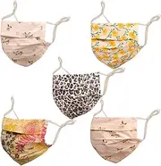 Touchstone Floral Fabric Adjustable filter pocket nose bridge double layer cotton face mask reusable washable for men, women (Pack of 5). Orange Black Multicolor Yellow