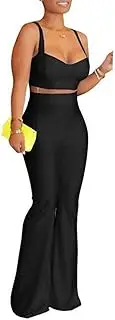 [ECDAHICC] Women's Two Piece Outfit Jumpsuit Crop Cami Top and High Waist Bell Flare Long Pants Set Sweatsuits Clubwear