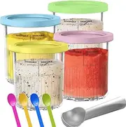 for Ninja Creami Deluxe Pint Containers, 4 Pack Ice Cream Pints Cups with Spoon, Replacement Pint Containers Pots for Ninja Creamy NC501UK NC501 Series Ice Cream Maker