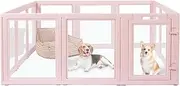 LoveTail Dog Playpen Transparent Dog Playpen Indoor, Easy Assemble & Disassemble Clear Dog Pen, Sturdy & Easy Cleaning Plastic Dog Puppy Fence (Skin Pink, 23.6" H, 12PCS)