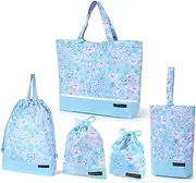 COLORFUL CANDY STYLE NS681300 Kindergarten Entrance Series with Safety Gusset, Set of 5 (Quilted Lesson Bag with Gusset, Reflector), Water Repellent, Lightweight Type, Moonlight Butterfly, Water