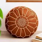Moroccan Style Home Decore Footstool Brown Boho Leather Unstuffed Pouffe