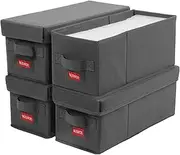 Premium CD Storage Box | Stackable CD Organizer Box with Lid | Holds 140 Jewel Cases | 14.37 x 5.5 x 6.3 inches | 4 Pack | Grey