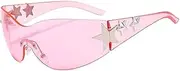[WantsGin] Star Y2K Rimless Futuristic Wrap Around Glasses for Party Women Men, Trendy Cyberpunk Visor Glasses Monoblock Cyclops Shades