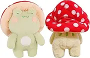 Frog Plush 10'' Cute Frog Mushroom Hat Stuffed Animals Kawaii Plush Toys Throw Pillow Home Room Decor Aesthetic Gift, Light Green Frog With Red Mushroom Hat