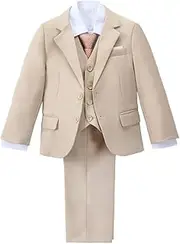 [Dressy Daisy] 5-Piece Boys Slim Fit Tuxedo Suit Set Formal Outfit Wear - Blazer Shirt Vest Pants Random Tie for Toddler Kids Size 2T-13, Blue/Navy/Black/Khaki
