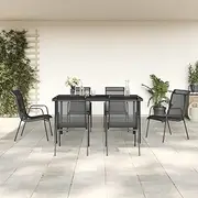 VRAXO 7 Piece Garden Dining Set Black Steel and Textilene -48.19KG,3200679