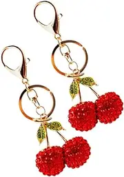 [OATIPHO] Delicate Cherry Key Chain Metal Keyring Decorative Hanging Keychain Bag Charm