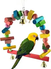 Cockatiel Swing - Wood Bird Perches Cage Toys with Bell | Fun Pet Chewing Plaything Teething Toy, Rocking Pet Toys for Small and Medium-Sized Parrot
