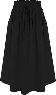 [Kukume] Maxi Skirt for Girls Casual Vintage Solid Elastic High Waist Swing Maxi Skirts with Pockets for Kids Brown 4-13T