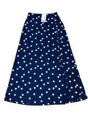 Next Navy & Ecru Polka Dot A Line Maxi Skirt Front Slit UK 8 Stretch Pull On