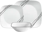 [CORELLE] Dinnerware Set (12pc, Simple Sketch)-Dinner for 4 Includes x: Dinner Plates, Side & Bowls 3 X More Durable, Half The Space Weight of Ceramic up to 80% Recycled Glass, 1146920