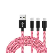 Catzon 1M 2M 3M 3Packs USB Type C Cable Nylon Braided W Phone Cable Fast Charger Cable USB Cord -Pink White