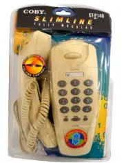 Vintage Coby Slimline Telephone Desk Wall Mount Ivory Beige Redial CT-P140 NOS