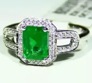 1.51CT 14K Gold Natural Round Cut Emerald Halo Diamond Vintage Engagement Ring