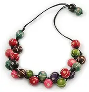 [Avalaya] Multicoloured Wood Beaded Necklace with Black Cotton Cord - 64cm L, One Size, Wood