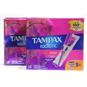 X2 Tampax Radiant Plastic Tampons Regular Absorbency Unscented 28 Count