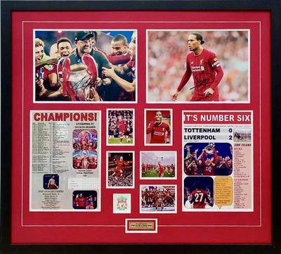 Virgil van Dijk & Jurgen Klopp Signed Photos 8x12 Liverpool Champions Framed COA