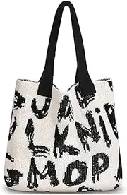 [YanZhou] Alphabet pattern woven pattern handbag canvas bag beach bag handbags tote bags