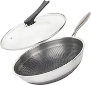 [CATHYLIN] 12.5" 316L Stainless Steel Honeycomb Non Stick Wok Pan Stir-fry Wok with Lid,Skillet with Stay-cool Handle PFOA Free Suitable for Induction, Ceramic, Electric, and Gas Cooktops