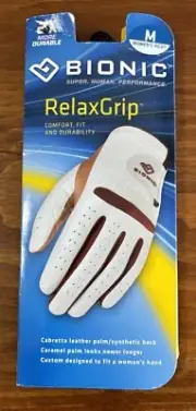 Golf Womens Bionic RIGHT Hand Glove (For LH Golfers) Relax Grip White Carmel