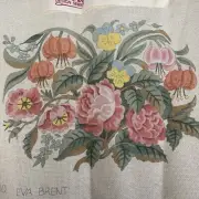Eva Brent Painted Needlepoint Canvas Jacobean Floral Whimsy 640