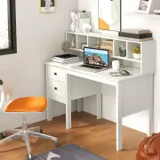 Costway120cm Writing Desk with USB Charging Ports and Drawers-White