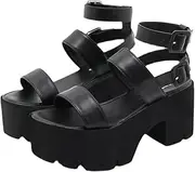 [Agodor] Women's Strappy Chunky Heeled Roman Gladiator Sandals High Heels Gothic Platform Open Toe Caged Shoes