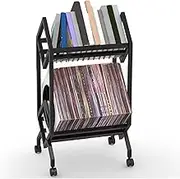 1 Tier Record Storage Rack, Record Holder Storage, Carbon Steel Magazine Book Album Display Rack Music Records Display Shelf Organizer, 45 Degree Tilt Angle (a) (b)
