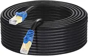 Cat7 Ethernet Cable, tunghey Heavy-Duty Cat7 Outdoor Cable Triple Shielding STP 10Gbps 600MHz Ethernet Patch Cable for Modem Router LAN RJ45, UV/Water Proof, Direct Burial, PE Jacket (30m)