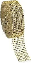 uxcell 1.5" x10 Yards Crystal Rhinestones Mesh Ribbon, 4mm Diamond Ribbon Bling Wrap Rhinestone Strips for Crafts Wedding Party DIY Decoration Jewelry Making, Gold