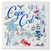 Cape Cod Peninsula Massachusetts Ocean Front Lobster Whale 8 In. Ceramic Trivet