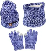 [GAROZATION] Complete Boys and Girls Winter Outfit Beanie Hat Scarf Gloves Gaiter Handmade Knit Set Australia Sky-Blue