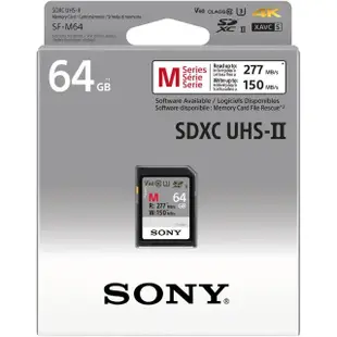 【SONY 索尼】SF-M64 SD SDXC 64G/GB 277MB/S UHS-II 高速記憶卡(公司貨 C10 U3 V60 支援4K 錄影)