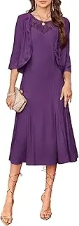 [GRACE KARIN] 2025 Mother of The Bride Dress with Jacket Women Stretchy Lace 2 Piece Wedding Guest Dresses