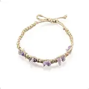 [BlueRica] Hemp Anklet Bracelet with Semi Precious Gemstone Chips (Amethyst)