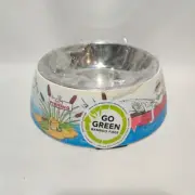 "No Fishing" Cat Bowl Go Green Bamboo Kitty Feeding Removable Stainless Bowl
