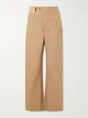 [JW Anderson] JW Anderson - Twisted Asymmetric Embroidered Cotton-canvas Pants - Brown - 24 24 Brown