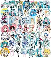 Pack of 50 Hatsune Miku Sticker Pack for Water Bottles Mobile Phone Cases Car Laptop Luggage Skateboard Bicycle Protective Helmet Vinyl Virtual Singer Girls Stickers for Children and Teenagers