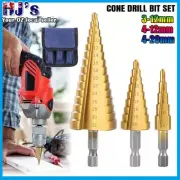 HSS 3pcs Steel Step Cone Drill Titanium Bit Set Hole Cutter 3/12mm 4-12/20mm AU