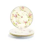 Grace Teaware 8" Rosebud Hummingbird Yellow Bone China Dessert Plate Set of 4