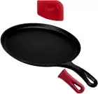 Cast Iron round Griddle - 10.5" Crepe Maker Pan + Silicone Handle Cover - Pre-Se