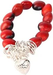 Peruvian Gift Heart Charm Bracelet for Women - Huayruro Red & Black Seeds by Evelyn Brooks