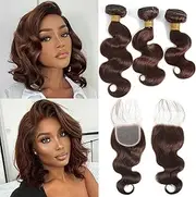 Brown Human hair (12 14 16+12Closure, Light Brown Body Wave)
