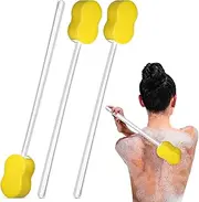 3 Pieces Long Handle Bath Sponge 22.4'' Back Sponge on a Stick Lightweight Back Washer Handled Butt Scrubber Shower Brush for Foot Body Cleaning Bathing Limited Motion, Yellow Sponge