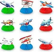 Airplane Honeycomb Centerpieces, 9 Pcs Aircraft Happy Birthday Honeycomb Centerpieces, Aircraft Centerpieces & Airplane Party Centerpieces, for Airplane Birthday Party Decorations Supplies