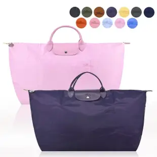 【LONGCHAMP】LE PLIAGE GREEN系列刺繡短把再生尼龍摺疊旅行袋(中/多色選)