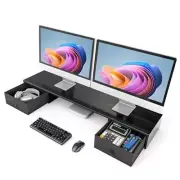 Dual Monitor Stand with 2 Drawers , Monitor Riser for 2 Monitors, Extra Black